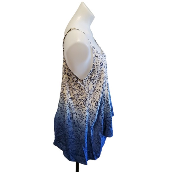Blue Pepper Sleeveless Tank Blouse Boho Blue White Ombre Floral Print Sz Med - Picture 8 of 10